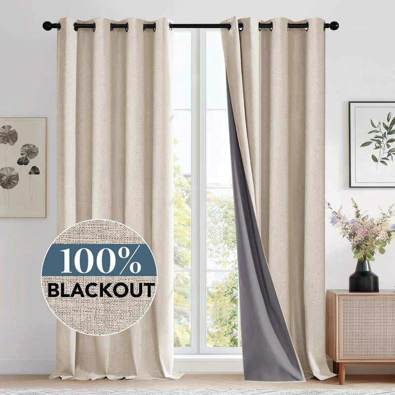 Deconovo Linen 100% Blackout Grommet Curtains for Bedroom and Living Room,Flaxen,52x72 inches,2 Panels - Image 2